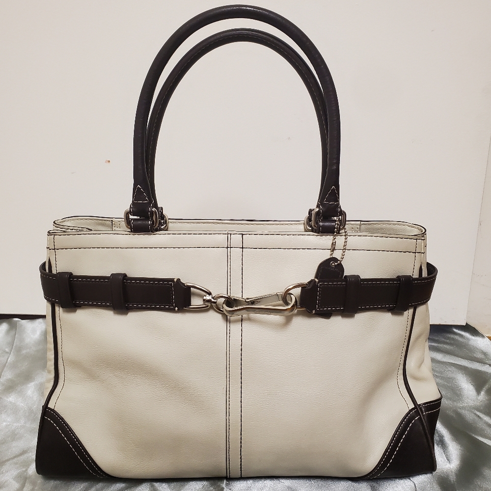 Vintage Coach Hampton Leather Belted Satchel Shoulder Handbag
